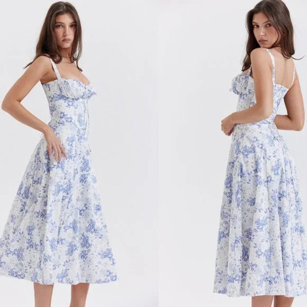 NEW House of CB ‘Carmen’ Blue Print Bustier Sundress size S#1924